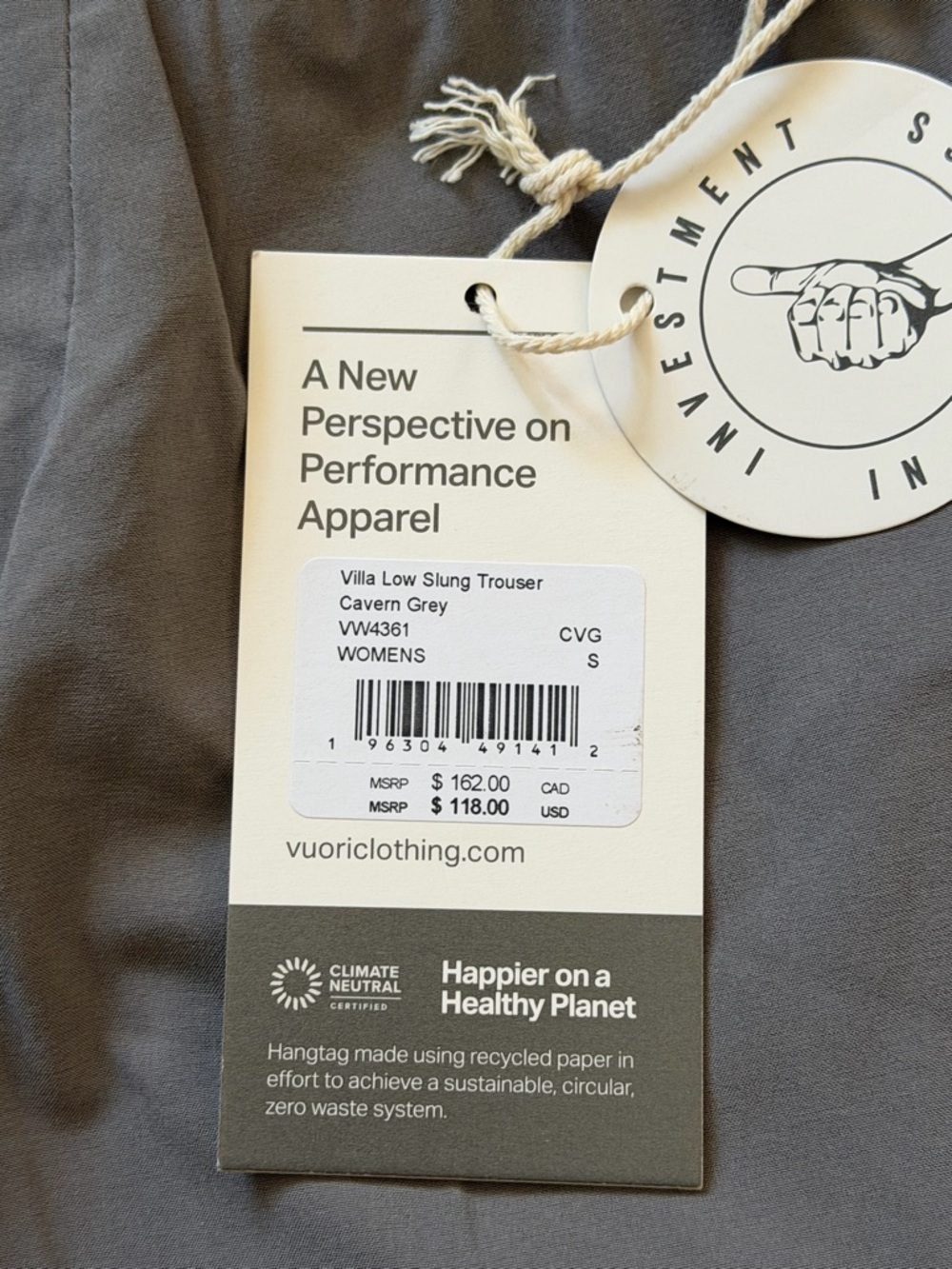 Vuori Villa Low Slung Trouser Cavern Grey Sz Small VW4361 NWT - Picture 4 of 6